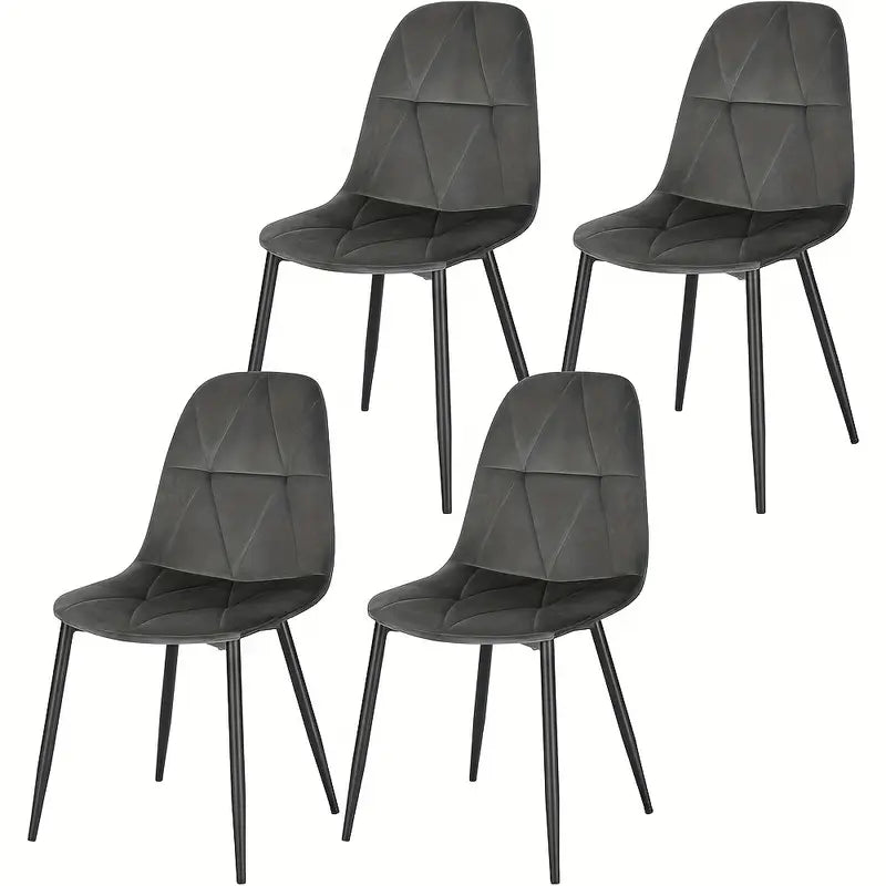 Lot de 4 chaises de salle à manger en velours, Assise Rembourré, Pieds en métal, - Gris foncé