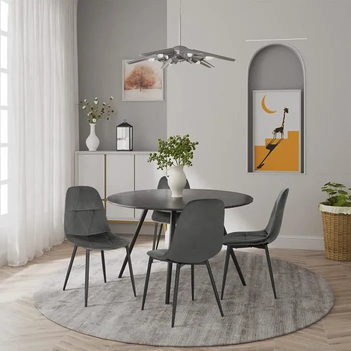Lot de 4 chaises de salle à manger en velours, Assise Rembourré, Pieds en métal, - Gris foncé