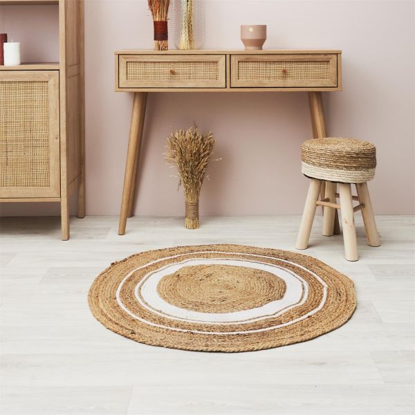 Tapis rond en Jute coton Blanc
