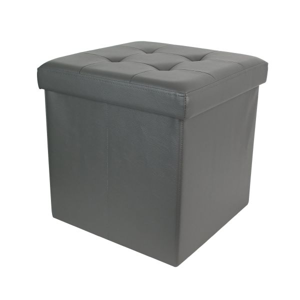 Pouf pliable coffre de rangement lisse gris