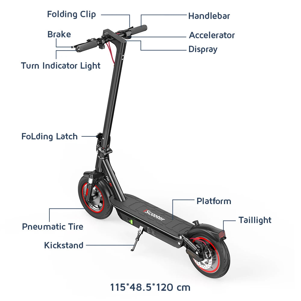 IScooter-Trottinette Électrique Pliable i10, Autonomie Maximale de 45km, 650W, 15Ah, 10 Pouces