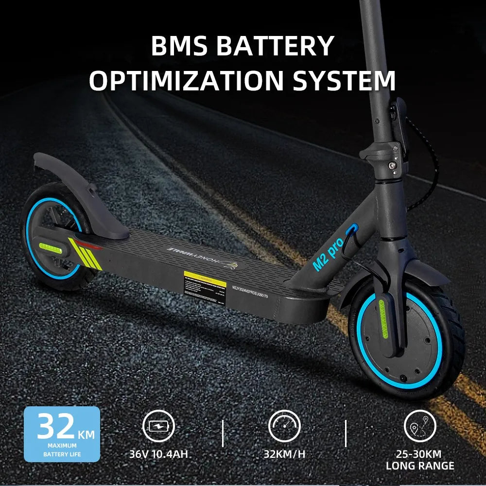 Trottinette électrique Honeywhale M2 Pro, moteur 500 W, batterie 36 V 10,4 Ah, pneus 8,5 pouces, vitesse maximale 32 km/h, autonomie 30 km, ABS et freins à disque