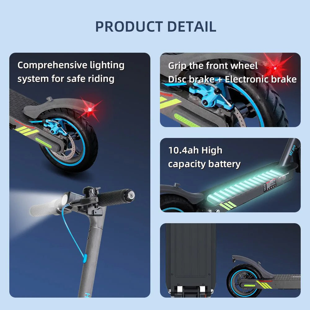 Trottinette électrique Honeywhale M2 Pro, moteur 500 W, batterie 36 V 10,4 Ah, pneus 8,5 pouces, vitesse maximale 32 km/h, autonomie 30 km, ABS et freins à disque
