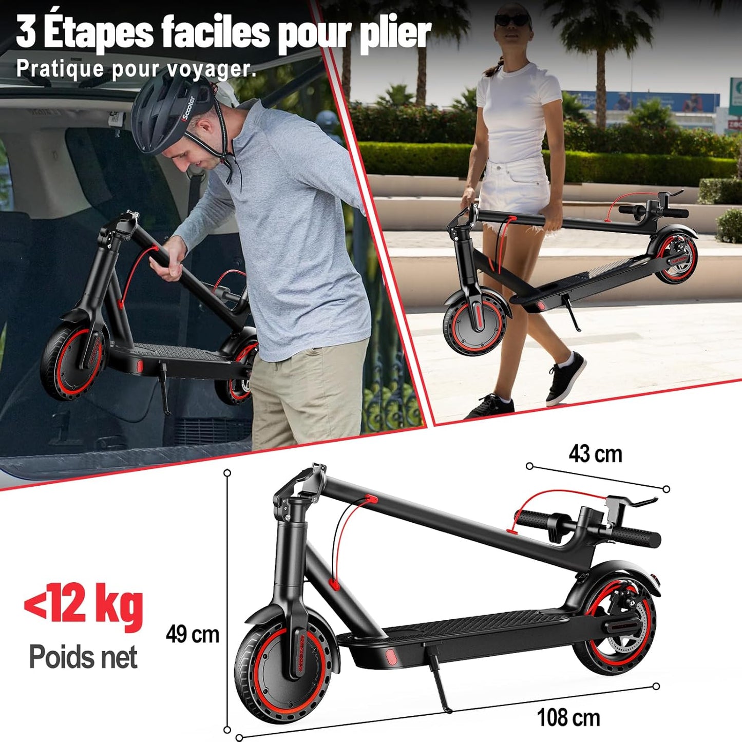 TODIMART T3 Trottinette Electrique Adulte Moteur 350W/25KM/H