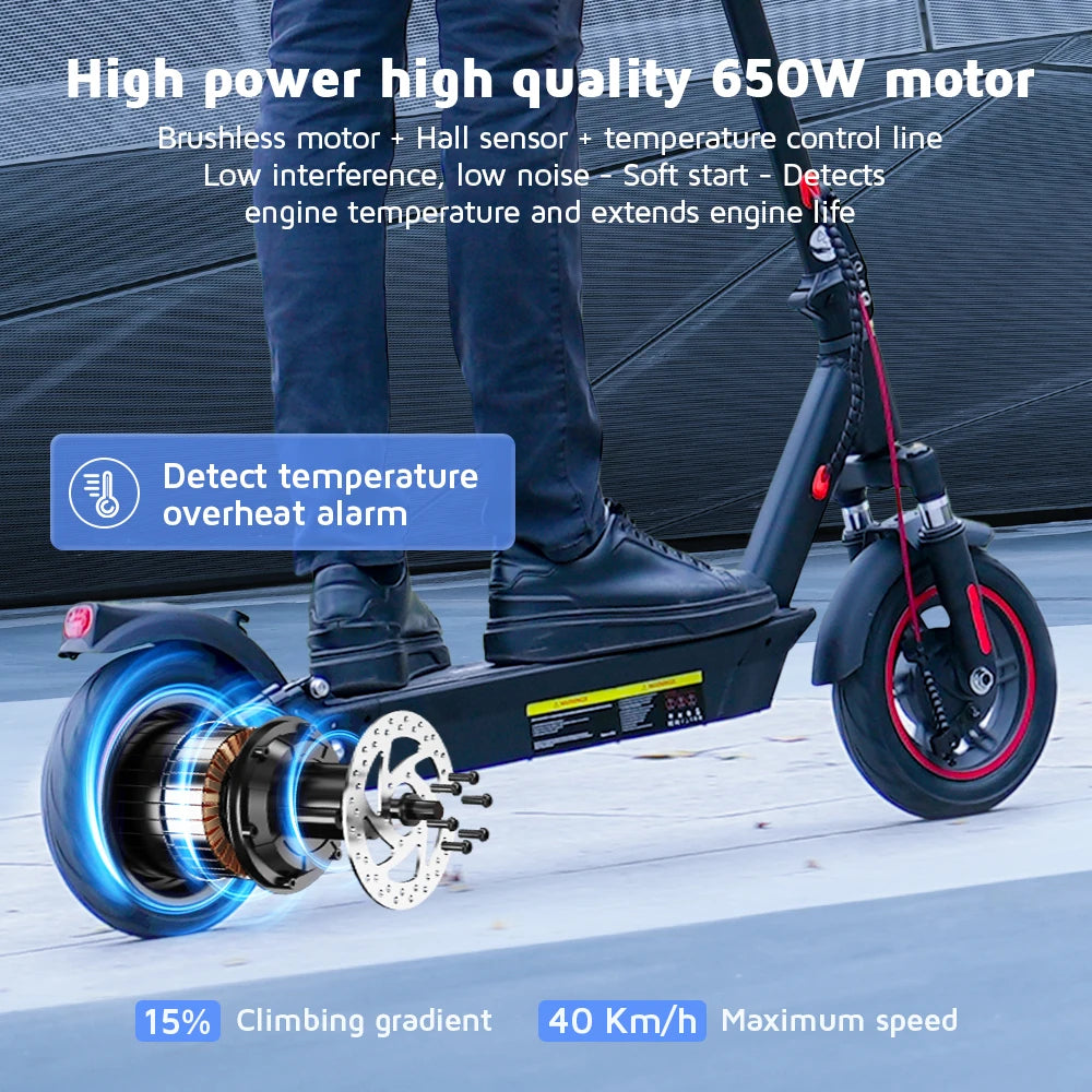 IScooter-Trottinette Électrique Pliable i10, Autonomie Maximale de 45km, 650W, 15Ah, 10 Pouces