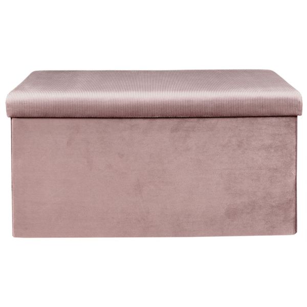 Coffre de rangement banc pliable velours côtelé rose