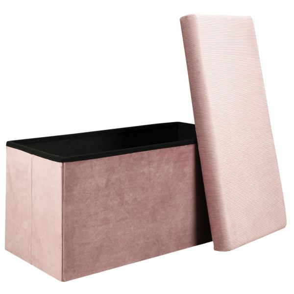 Coffre de rangement banc pliable velours côtelé rose