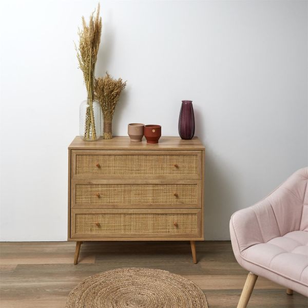 Commode en Rotin 3 Tiroirs - Style Tendance et Naturel