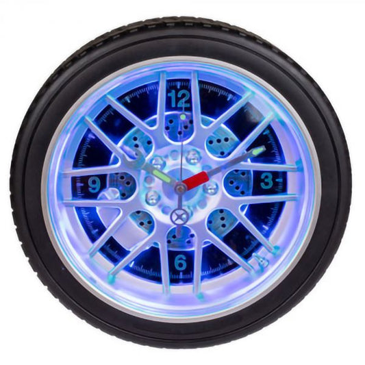 Horloge murale roue de voiture LED avec pneu de voiture