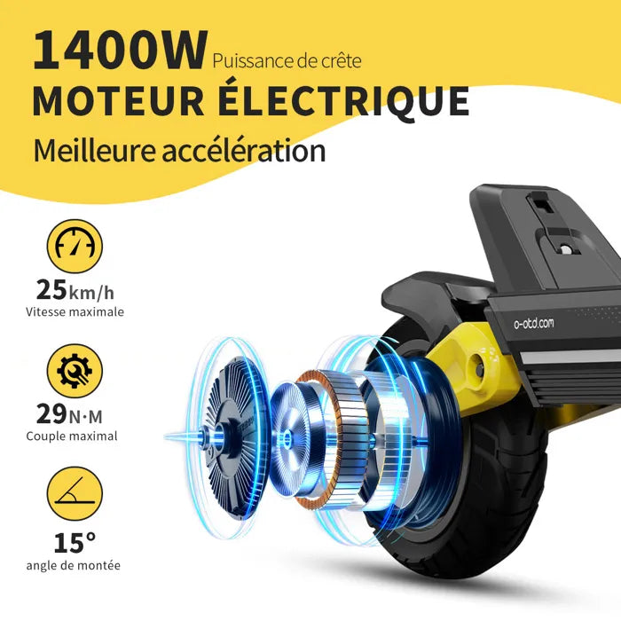 OOTD S10 Scooter électrique pliant Pneus 10pouces Moteur 1400W Vitesse maximale 25km/h Batterie 48V 20Ah pour une autonomie de 60 à 70km Charge maximale de 120kg Absorption des chocs de frein à disque - Ootd