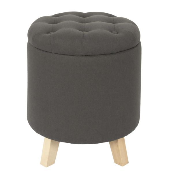 Pouf coffre rond capitonné gris