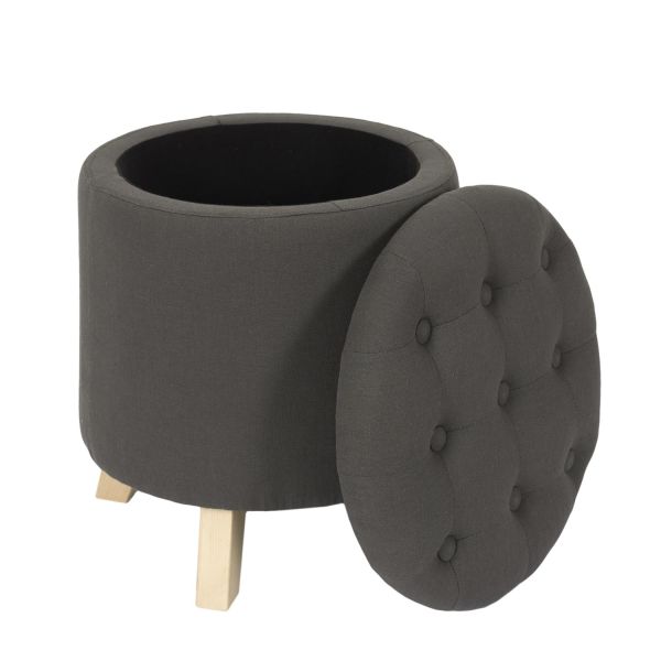 Pouf coffre rond capitonné gris