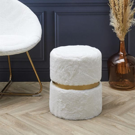 Pouf Imitation Fourrure Blanc - Style Chic et Élégant | Dimensions 35x42x35 cm