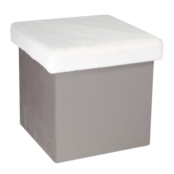 Pouf pliable coffre de rangement Imitation Fourrure Gris