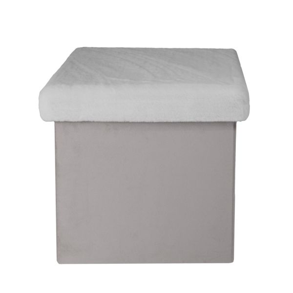 Pouf pliable coffre de rangement Imitation Fourrure Gris