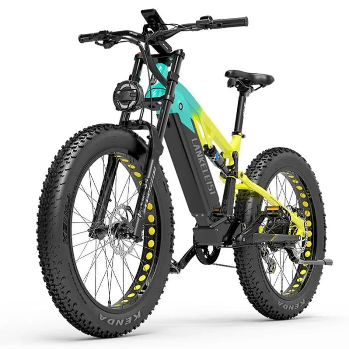 Vélo électrique LANKELEISI RV800PLUS Autonomie 150km 50km/h Moteur 750W Tout suspendu Batterie 48V20Ah 26 pouces VTT fat bike Jaune
